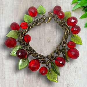 NEW Sweet Romance Leaves of Glass Fruit Salad Crystal Charm Bracelet Retro NWT